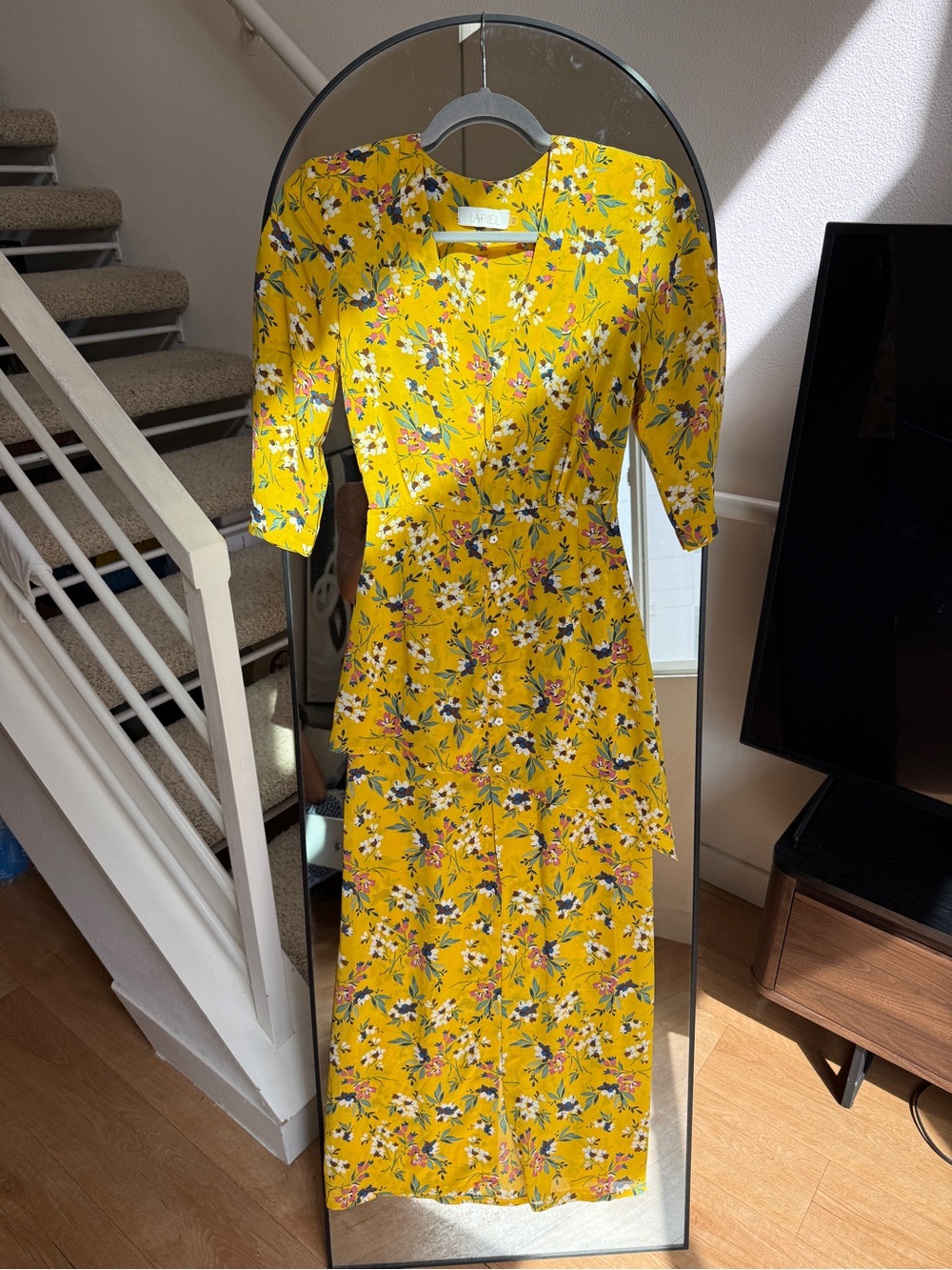 Yellow Floral Midi Dress - Women's Summer Dress